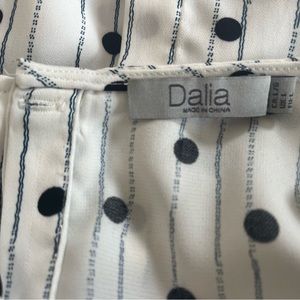 Dalia sleeveless blouse. White, black polka dots, blue stripes. Size L.
